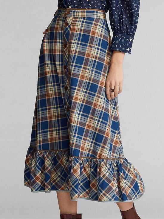 Ralph Lauren Double RL Dresses & Skirts - Women’s Double RL Blue Plaid Button Front Maxi Skirt NWT